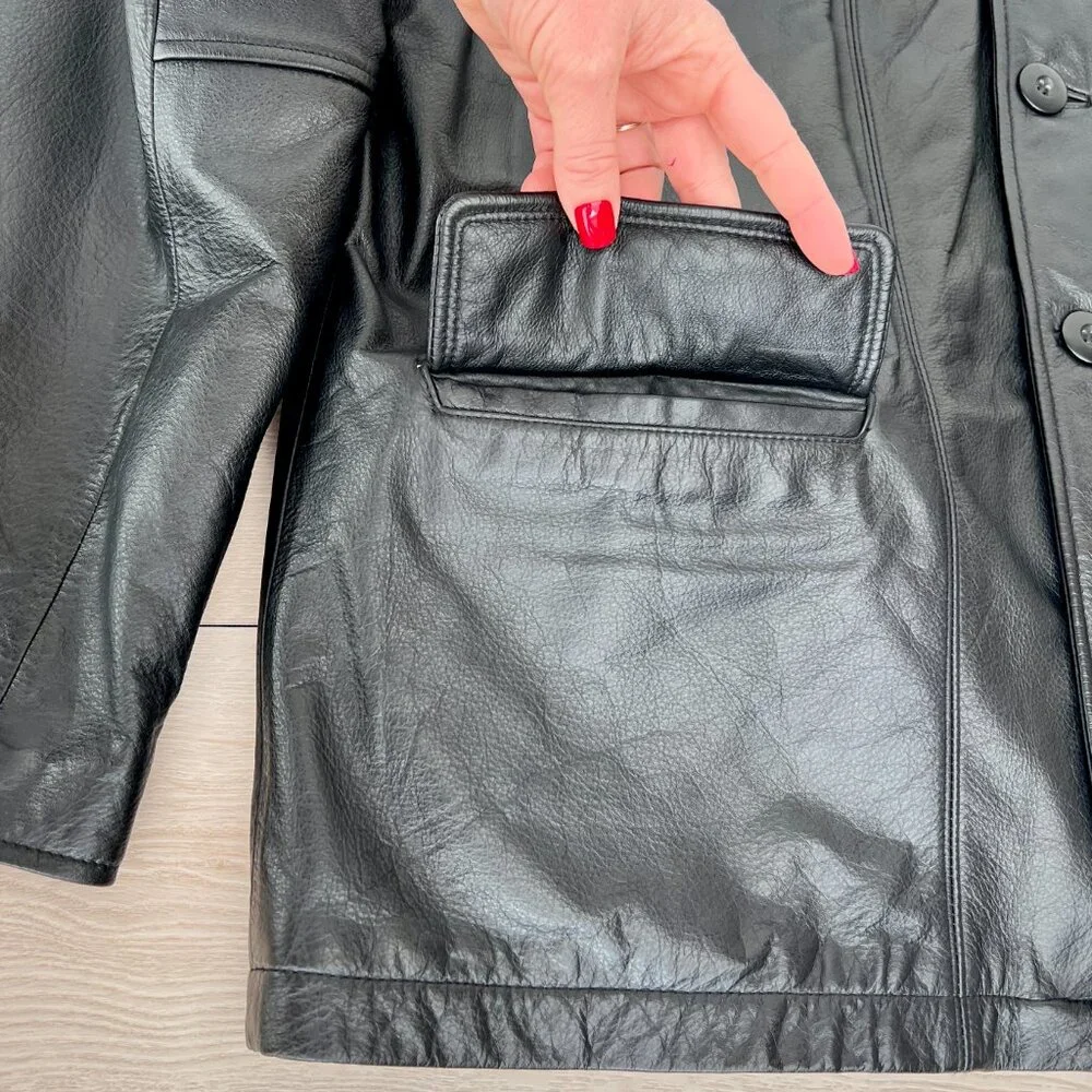 EUC Vintage 1990s M. Julian by Wilsons Leather Black Button Up Men's Car Coat XL